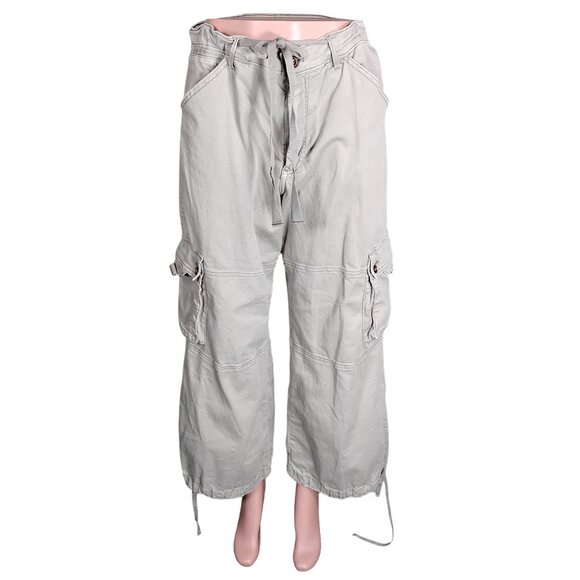 Anthro Pilcro Wide Legs Cargo Pants Size 32 P Waist Hems Drawstring Multi Pocket - Picture 3 of 16